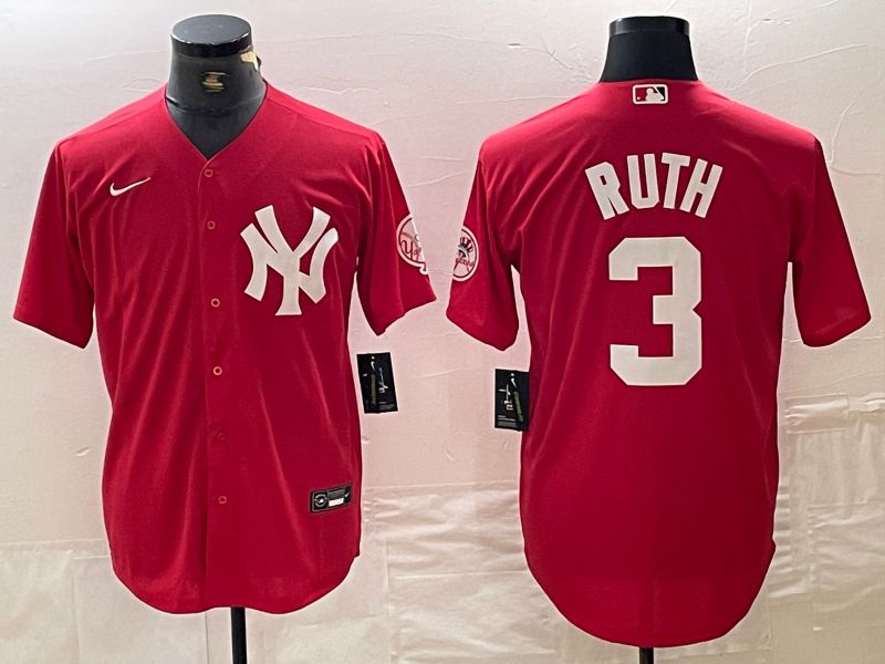 Men New York Yankees 3 Ruth Red joint name Nike 2024 MLB Jersey style 1